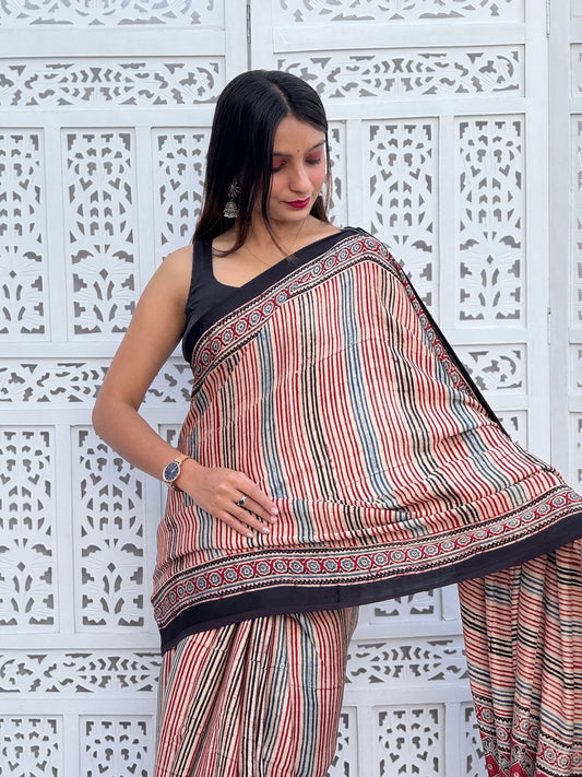 Ajrakh Modal Silk Saree