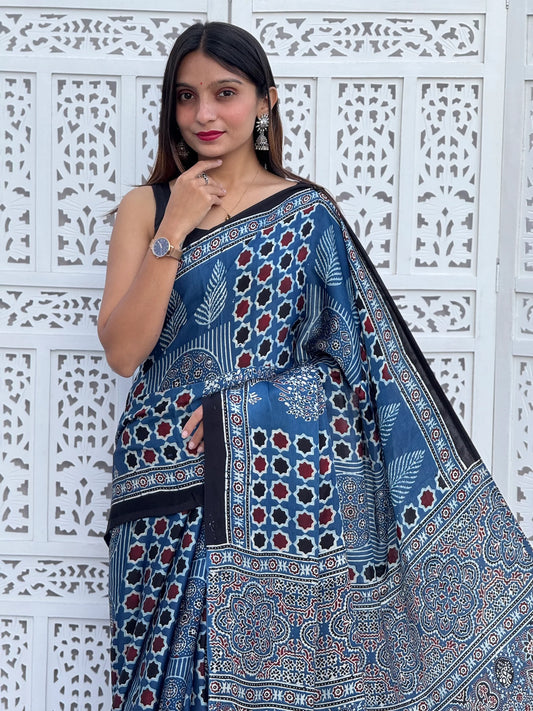 Ajrakh Modal Silk Saree