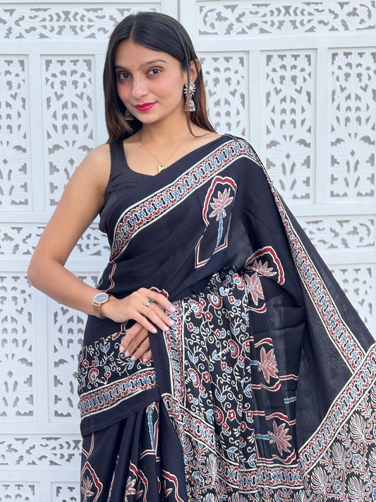 Ajrakh Modal Silk Saree
