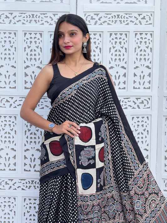 Ajrakh Modal Silk Saree
