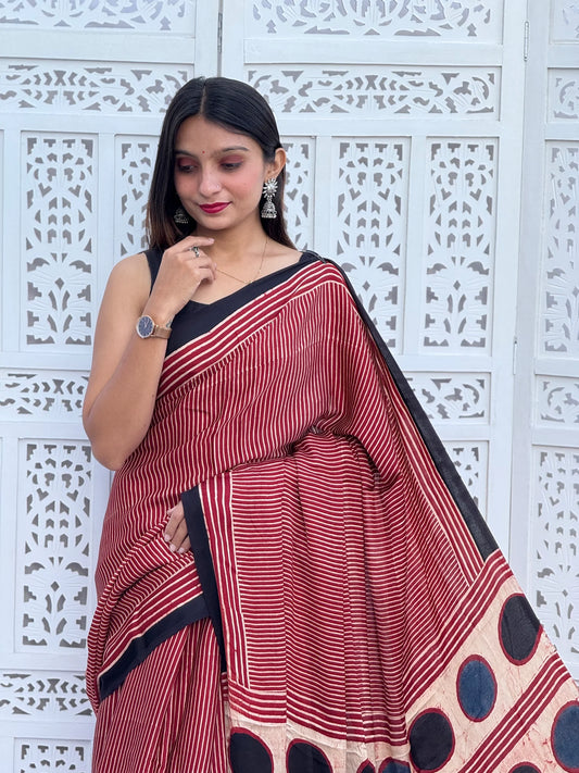 Ajrakh Modal Silk Saree