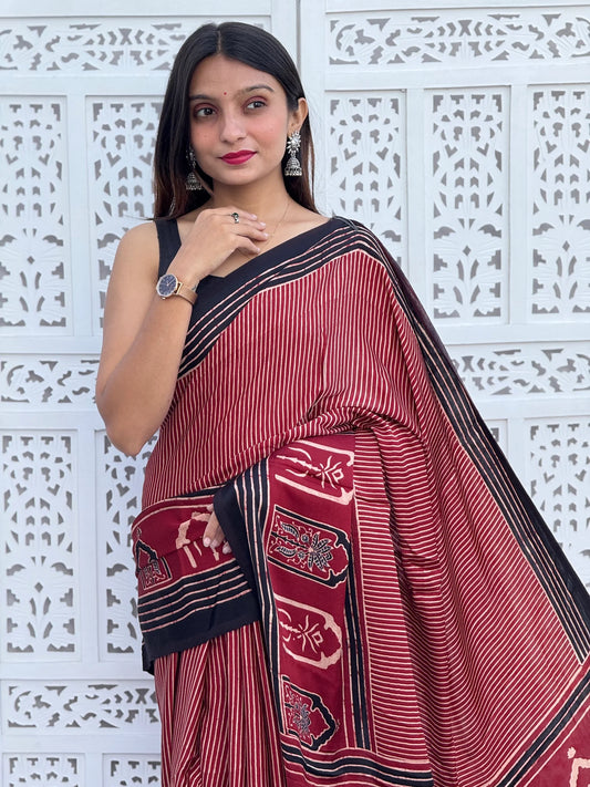 Ajrakh Modal Silk Saree