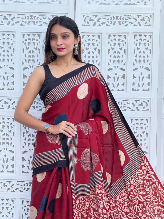 Ajrakh Modal Silk Saree