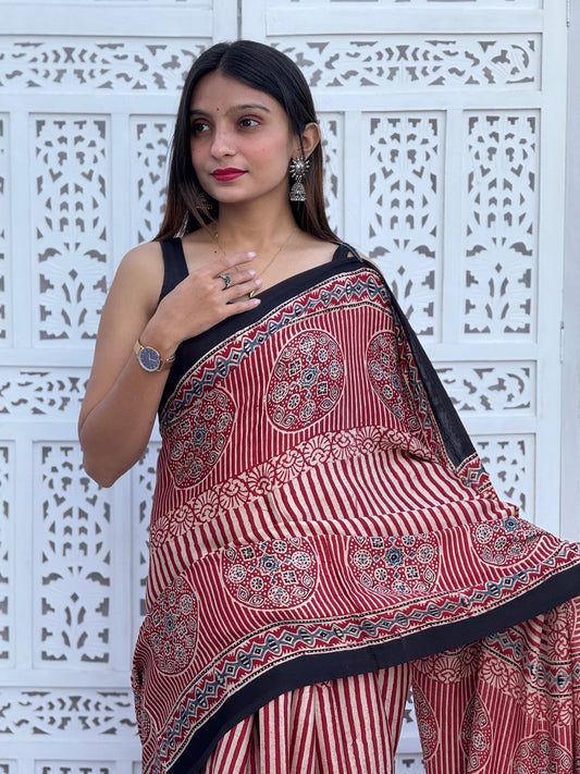 Ajrakh Modal Silk Saree