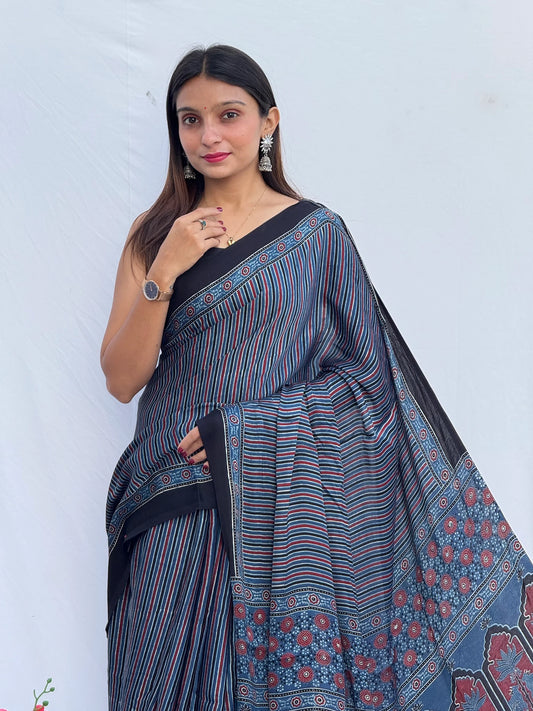 Ajrakh Modal Silk Saree