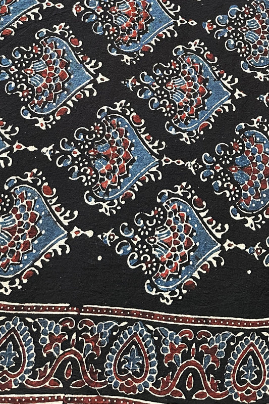 Black Beetel Cotton Ajrakh Fabric (Per Meter)