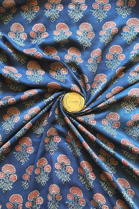 Blue Corsage Modal Silk Ajrakh Fabric (Per Meter)