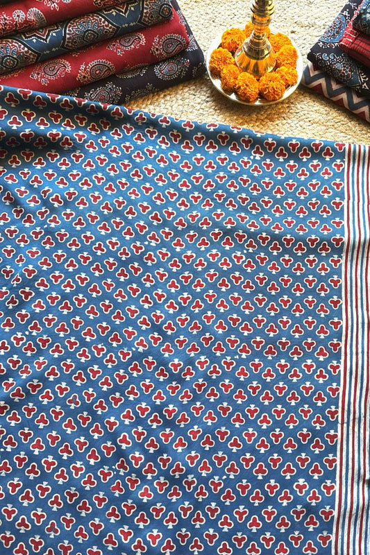 Blue Chidi Modal Silk Ajrakh Fabric (Per Meter)