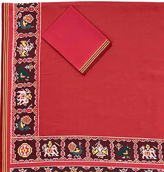Royal Redis Maroon Handloom Patola Soft Silk Saree