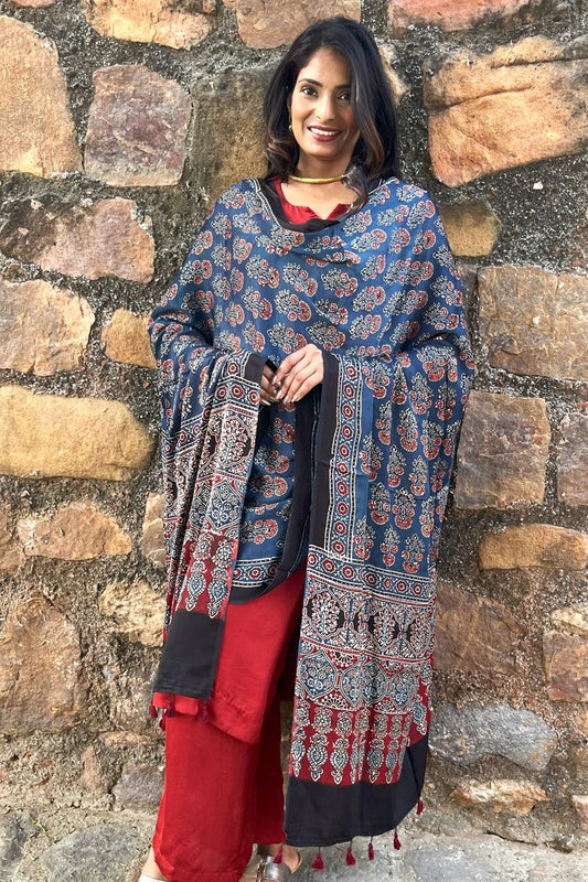 Indigo Corsage Modal Silk Ajrakh Dupatta