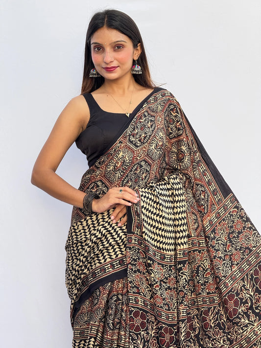 Ajrakh Modal Silk Saree