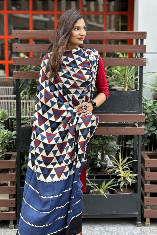 Indigo Tikon Modal Silk Ajrakh Dupatta