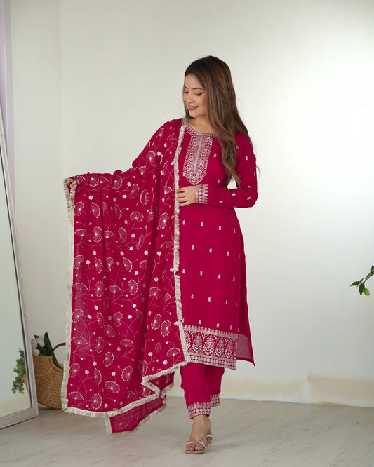 Pink New Beautiful Pure Bllooming Vichitra Silk Fabric Straight Fit Salwar Suiit