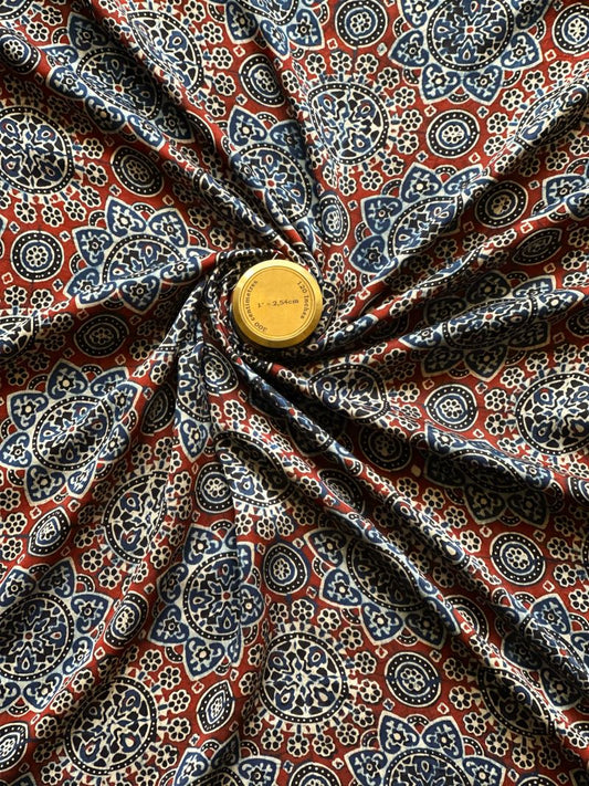 Maroon Minkundi Modal Silk Ajrakh Fabric (Per Meter)