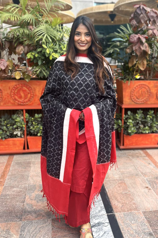 Black Rombii Handwoven Ikat Cotton Dupatta
