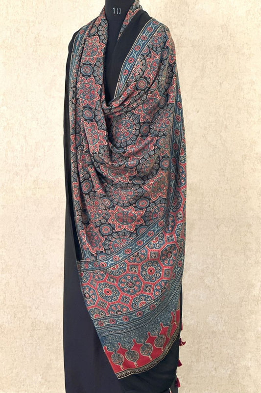Black Starry Sky Modal Silk Ajrakh Dupatta