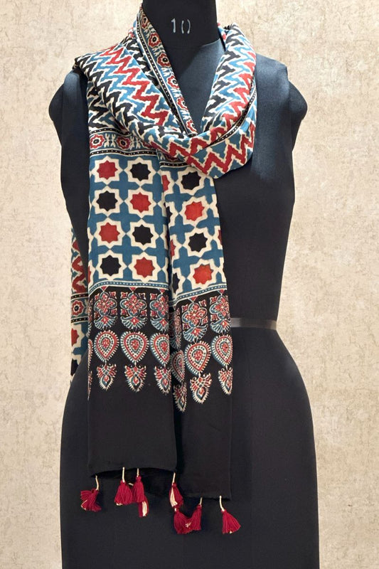 Blue Chevron Modal Silk Ajrakh Stole
