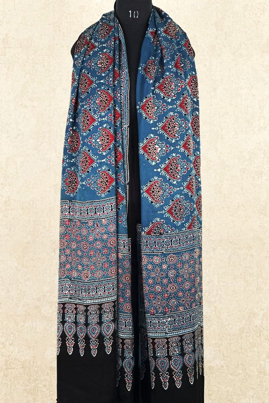 Indigo Beetel Modal Silk Ajrakh Dupatta