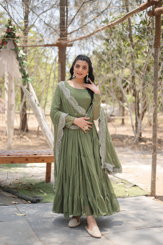 Mehendi Women Embroidered Anarkali Kurta Set