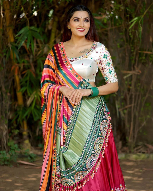 Multicolor Stylish Elegant Mirror Work Lehenga Choli with Designer Dupatta for Festive Ethnic Wear for Women