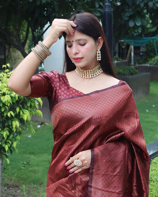 Maroon Soft Silk Saree With Demure Blouse Piece