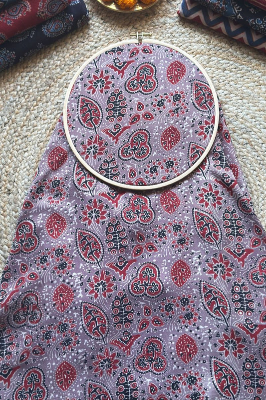 Earthy Flora Modal Silk Ajrakh Fabric (Per Meter)