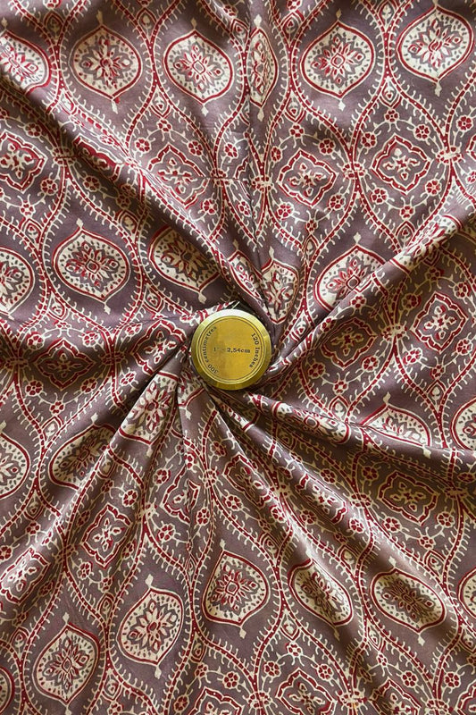 Earthy String Modal Silk Ajrakh Fabric (Per Meter)