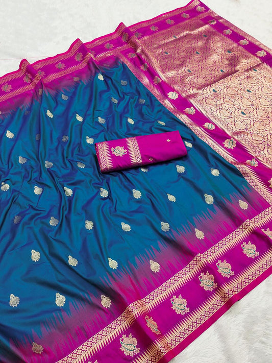Seraphic Blue Soft Banarasi Silk Saree With Mellifluous Blouse Piece