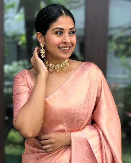 Peach Soft Silk Saree With Demure Blouse Piece