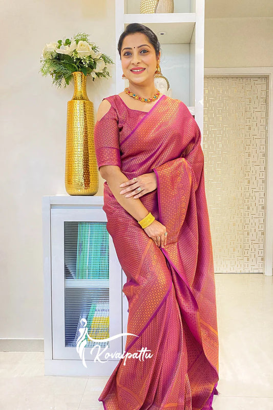 Pink Soft Silk Saree With Demure Blouse Piece