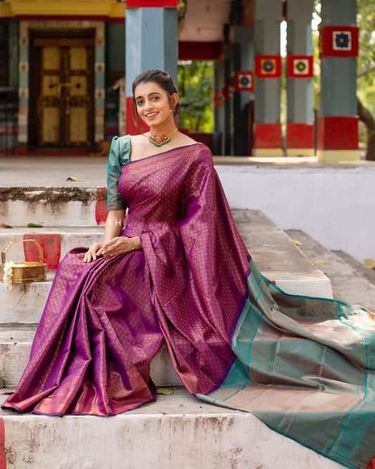 Purple Soft Silk Saree With Demure Blouse Piece