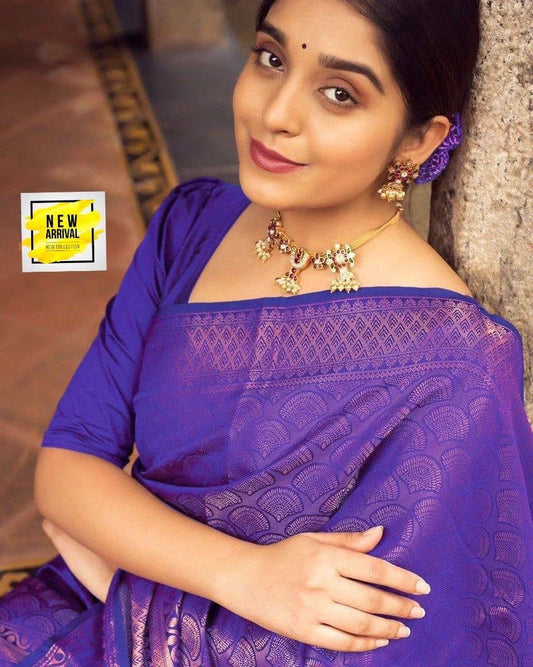 Royal Blue Soft Silk Saree With Demure Blouse Piece