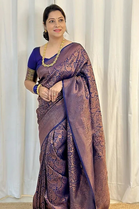 Royal Blue Soft Silk Saree With Demure Blouse Piece