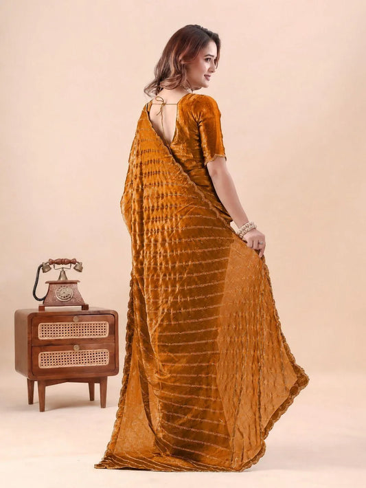 Fancy Zarkan Stone Work Scallop Border Saree for Women