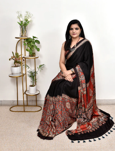 AJRAKH HANDBLOCK MODAL SILK SAREE