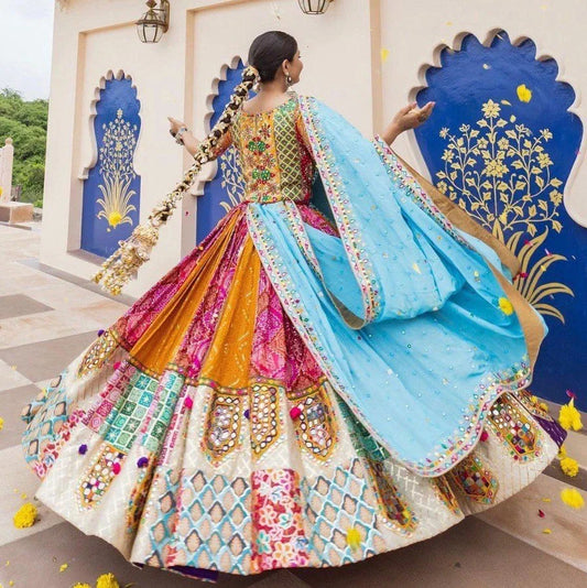 Multicolor Graceful Mirror Work Lehenga Choli with Designer Dupatta for Festive Ethnic Wear for Women