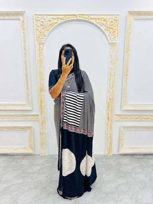 Ajrakh Printed Semi Gaji Silk Saree With Ajrakh Blouse