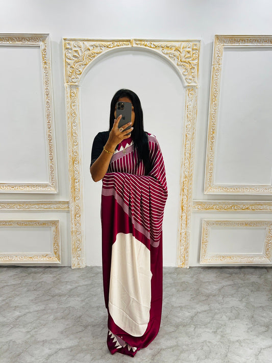 Ajrakh Printed Semi Gaji Silk Saree With Ajrakh Blouse