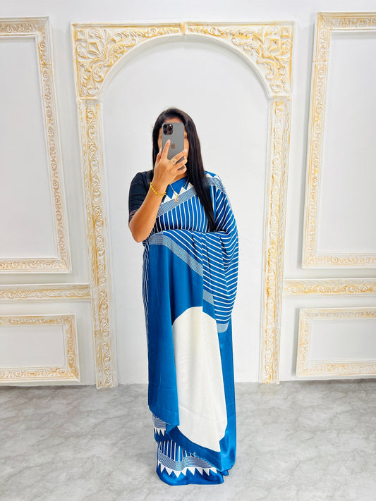 Ajrakh Printed Semi Gaji Silk Saree With Ajrakh Blouse