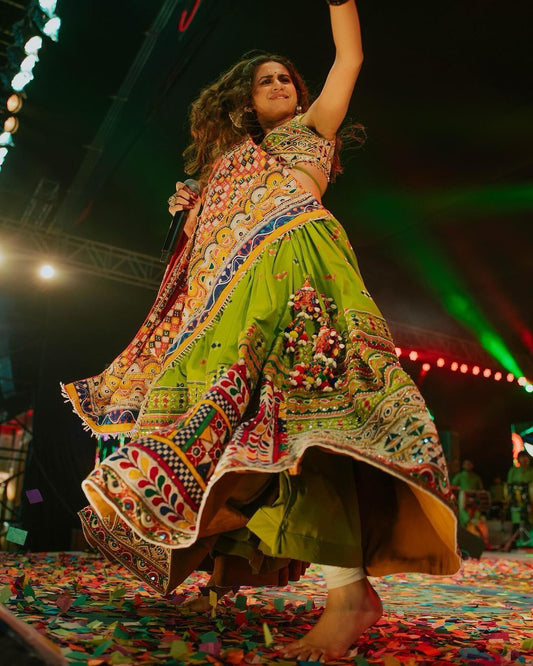 Green Color Soft Butter Silk Chaniya Choli | Fancy Digital with Real Mirror Work for Traditional Wear