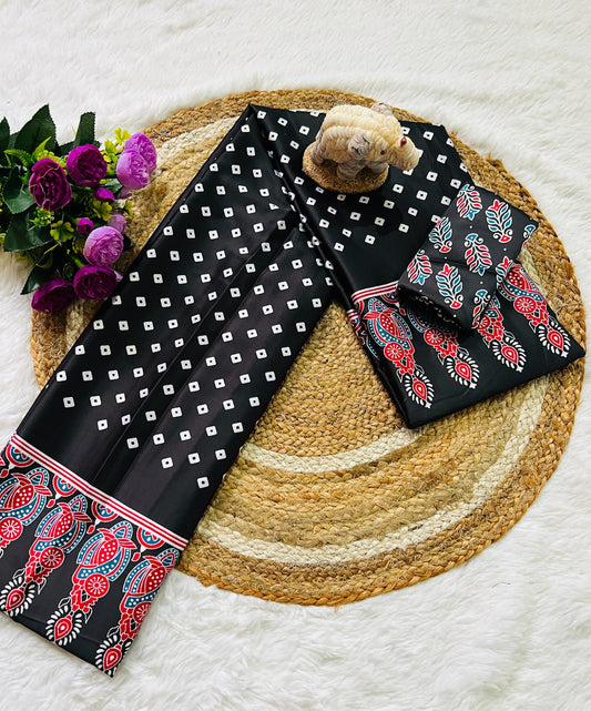 Ajrakh Primum Modal Silk Saree With Blouse