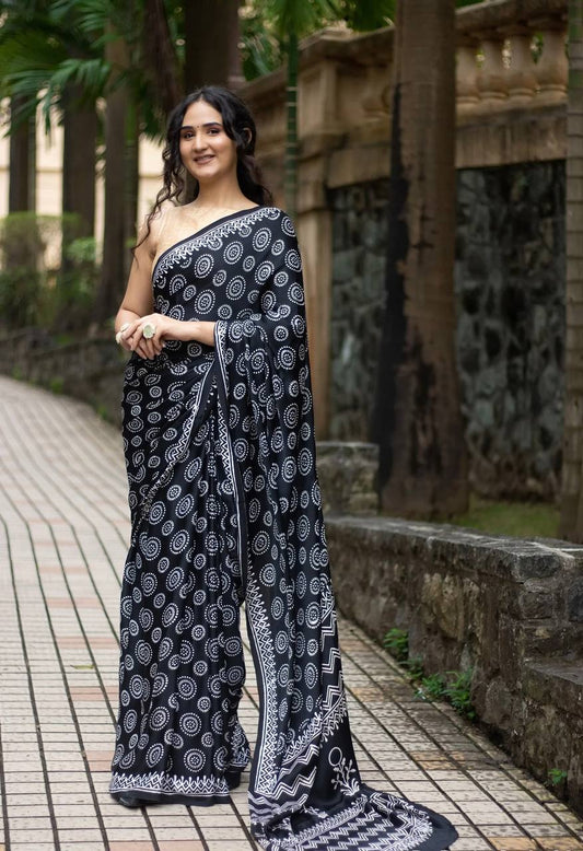 Chaos Plan Ajrakh Modal Silk Saree