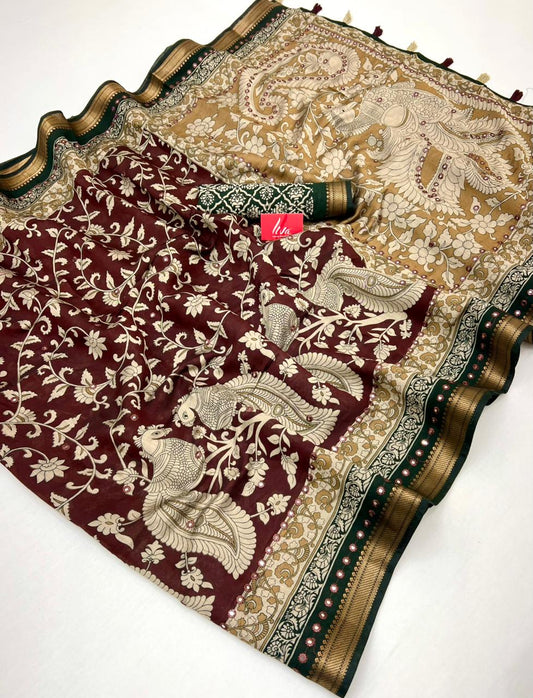 Cold Coffee Pure Mal Cotton Silk Saree With Mirror Work