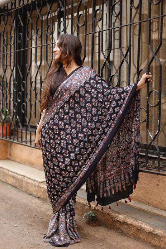 Namrata 'Sheesha' Ajrakh Saree with unstitched blouse