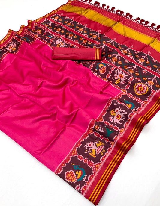 Imaginative Rani Handloom Patola Soft Silk Saree With Blouse