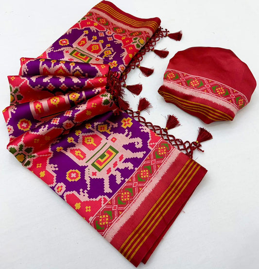 Pretty Purple Handloom Patola Soft Silk Saree