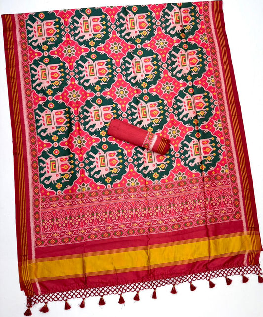 Green Handloom Patola Soft Silk Saree