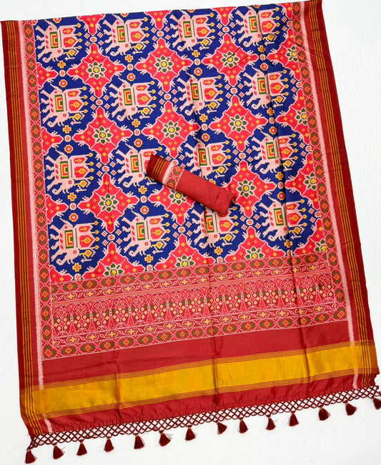Lustrous Royal Blue Handloom Patola Soft Silk Saree