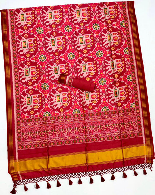Dazzling Maroon Handloom Patola Soft Silk Saree