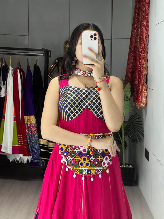 Gajri Pure Rayon Cotton Navratri Lehenga – Fancy Kali Design with Traditional Gota Patti Work